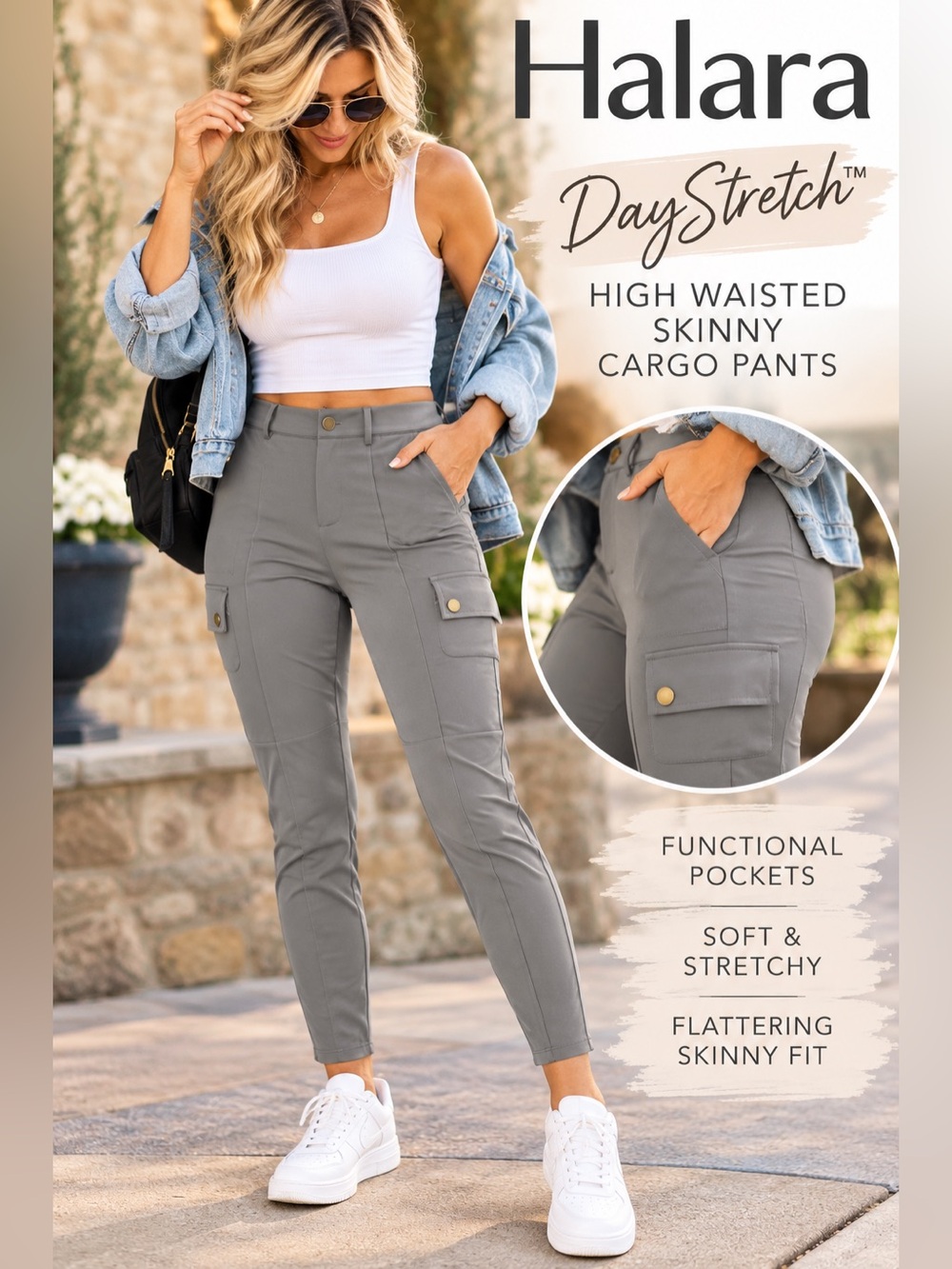 Halara DayStretch High Waisted Skinny Cargo Pants Gray Size Small